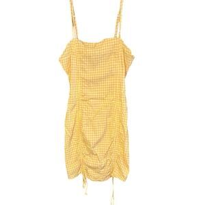 Wild Fable Yellow Pink Gingham Ruched Mini Dress Cottagecore Coquette Size M